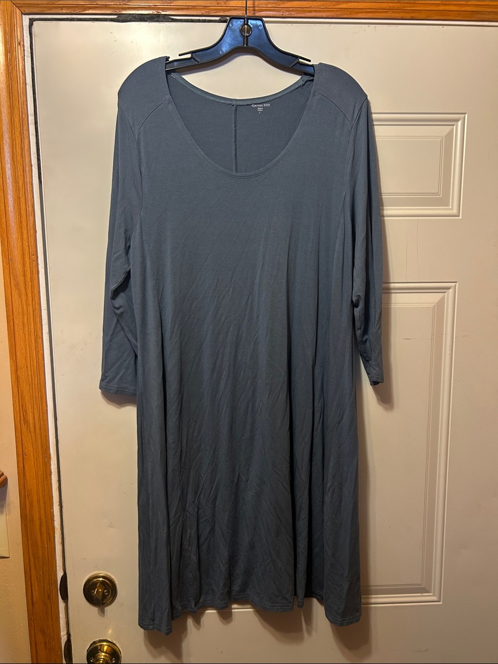 Garnet Hill Slate-Blue Scoop Neck Midi Dress L
